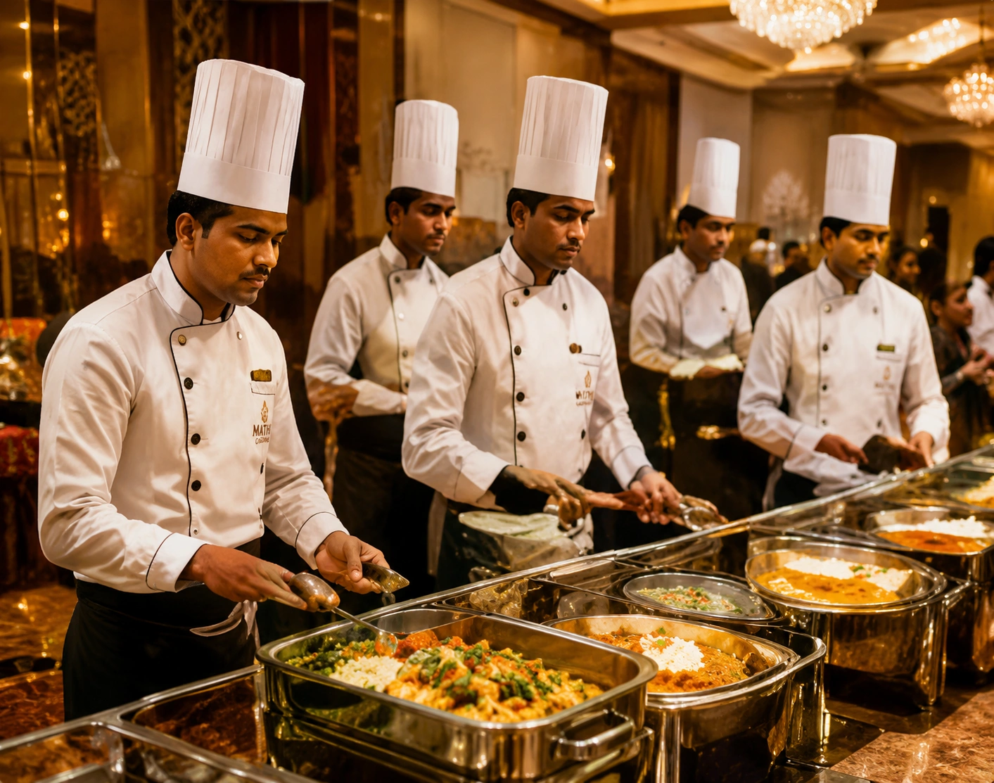 Professional catering preparation and service team