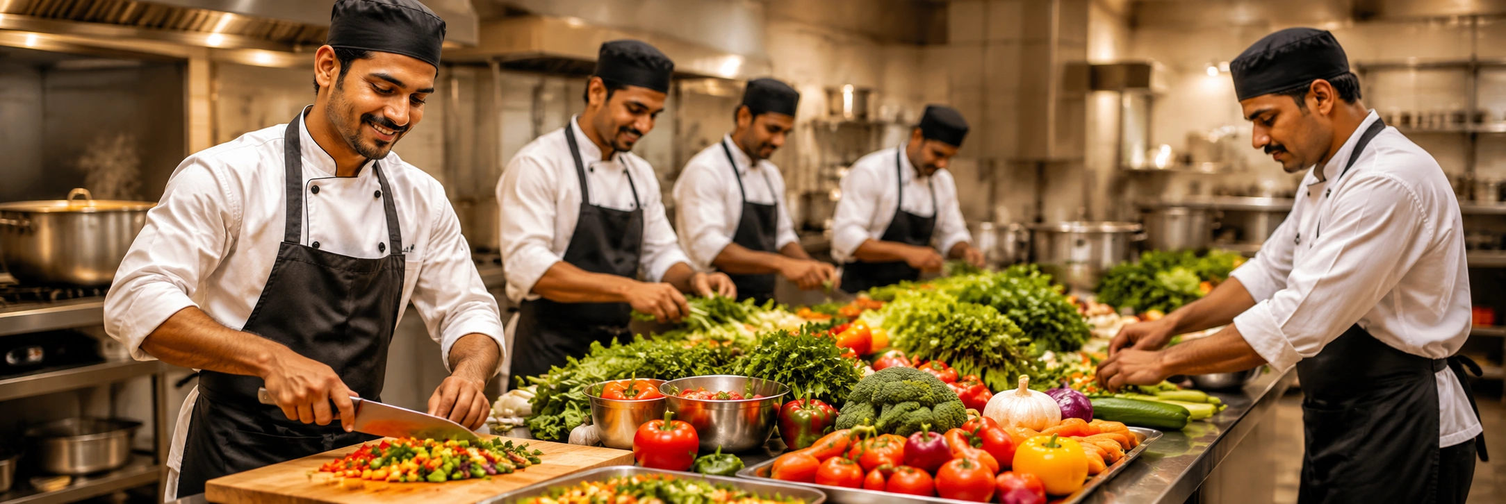 Mathi Caterings kitchen team preparing dishes