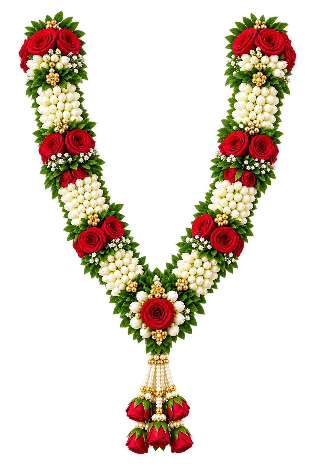 Red rose and white jasmine wedding garland