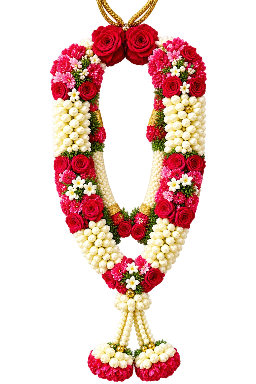 Traditional red and white floral wedding garland