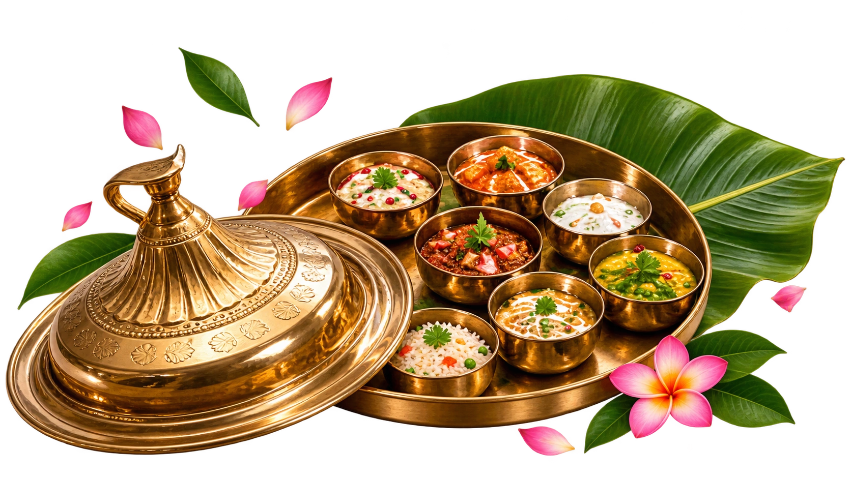 South Indian catering food platter with banana leaf