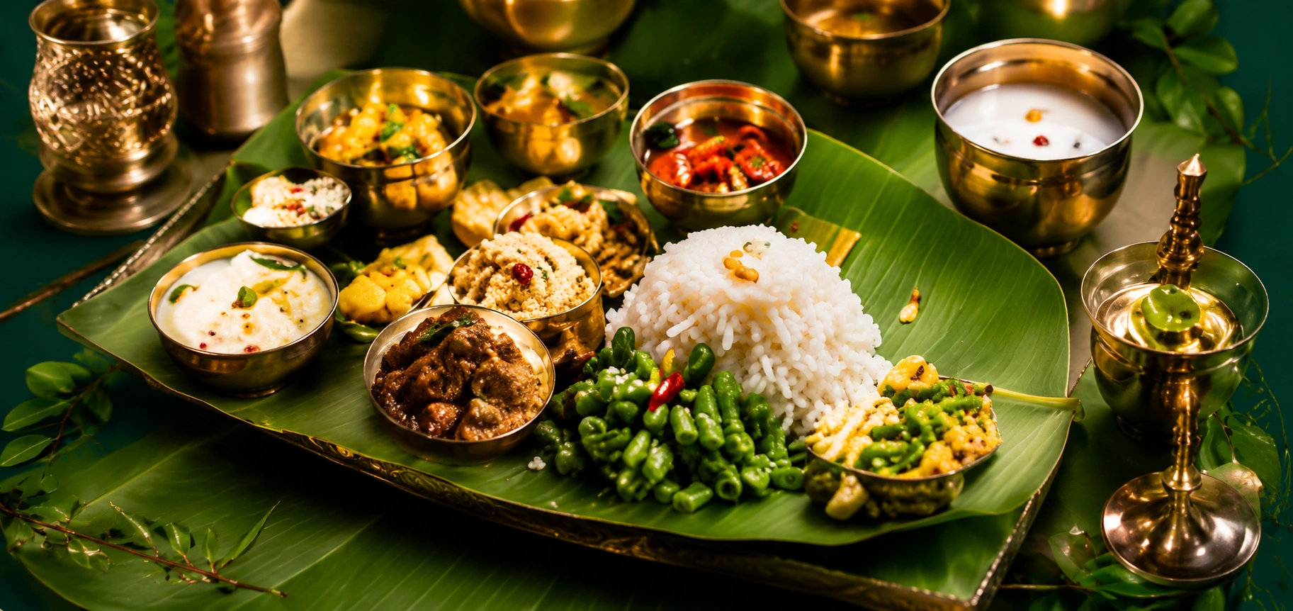 Traditional South Indian catering meal at Mathi Caterings in Thanjavur