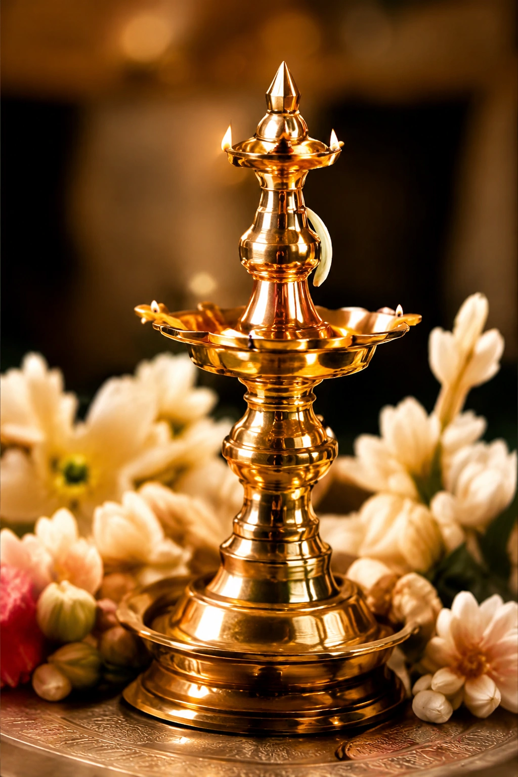 Traditional kuthu vilakku at Mathi Caterings in Thanjavur