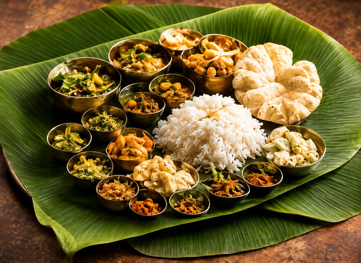 Traditional South Indian meal at Mathi Caterings in Thanjavur
