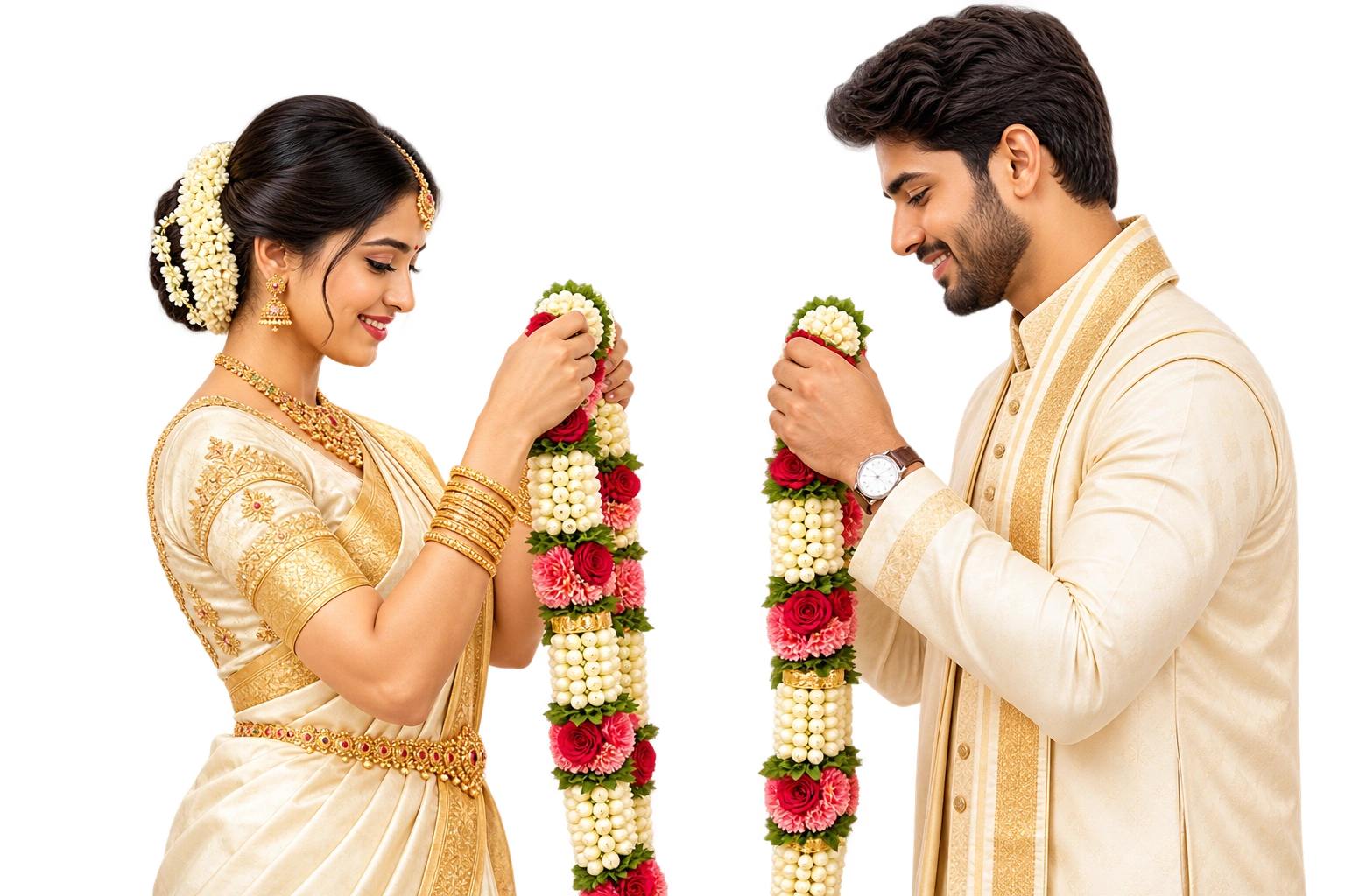 Wedding couple exchanging garlands